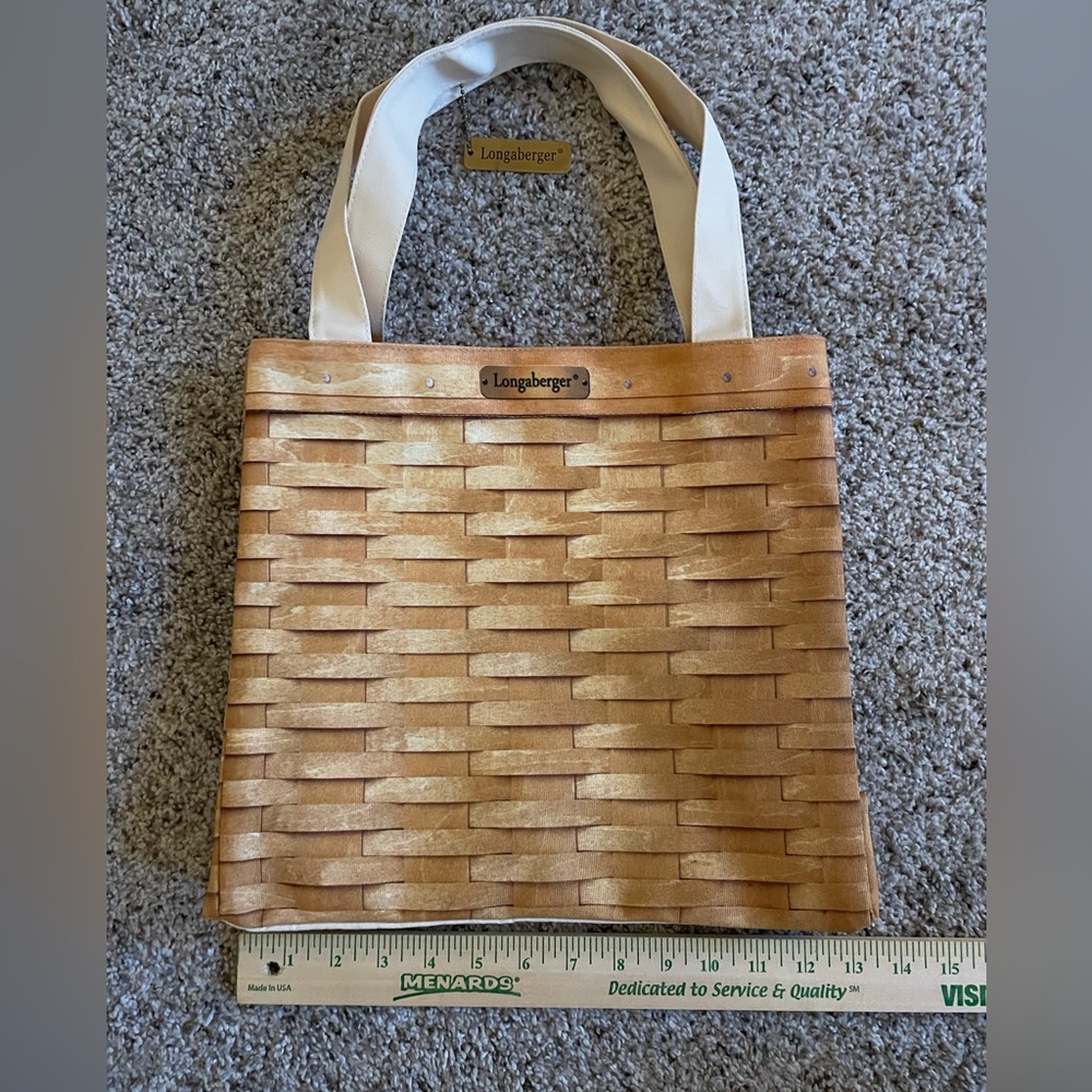 Longaberger Tan Woven-Style Tote with Cream Straps - Picture 6 of 7